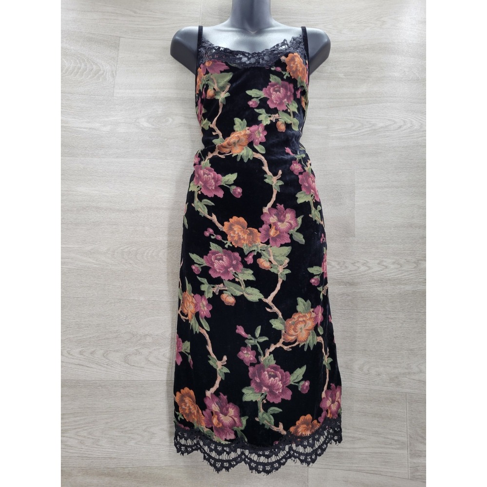 Max Studio Velvet Lace Trim Floral Slip Dress